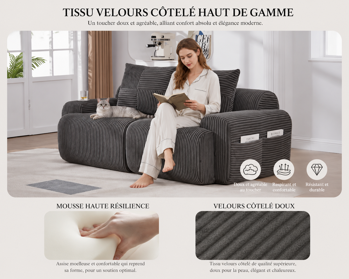 LUNARO™ — Canapé Nuage Côtelé