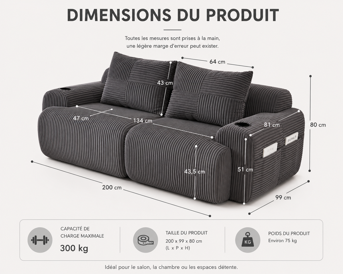 LUNARO™ — Canapé Nuage Côtelé