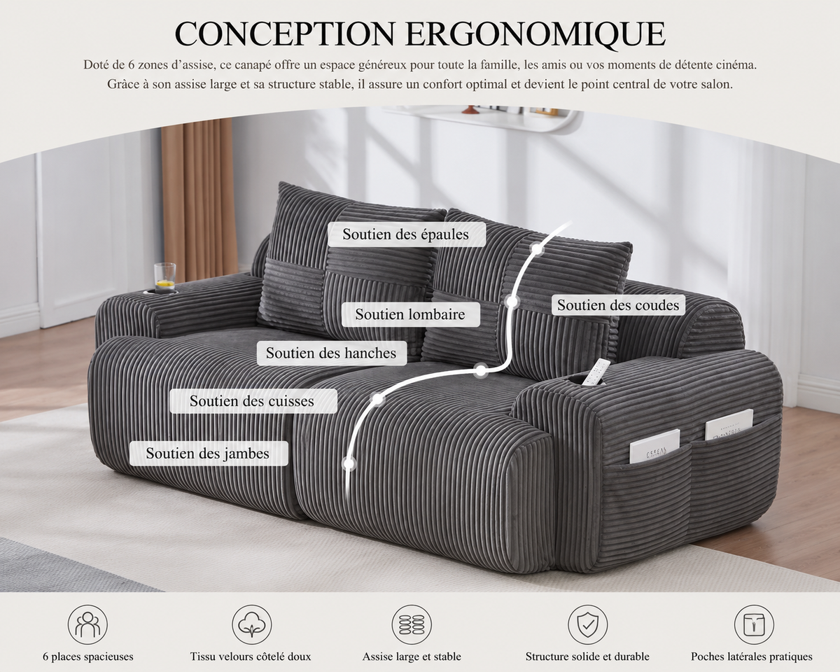 LUNARO™ — Canapé Nuage Côtelé