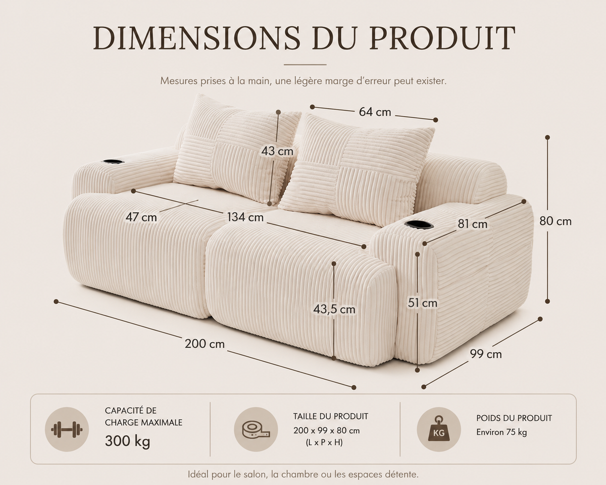 LUNARO™ — Canapé Nuage Côtelé